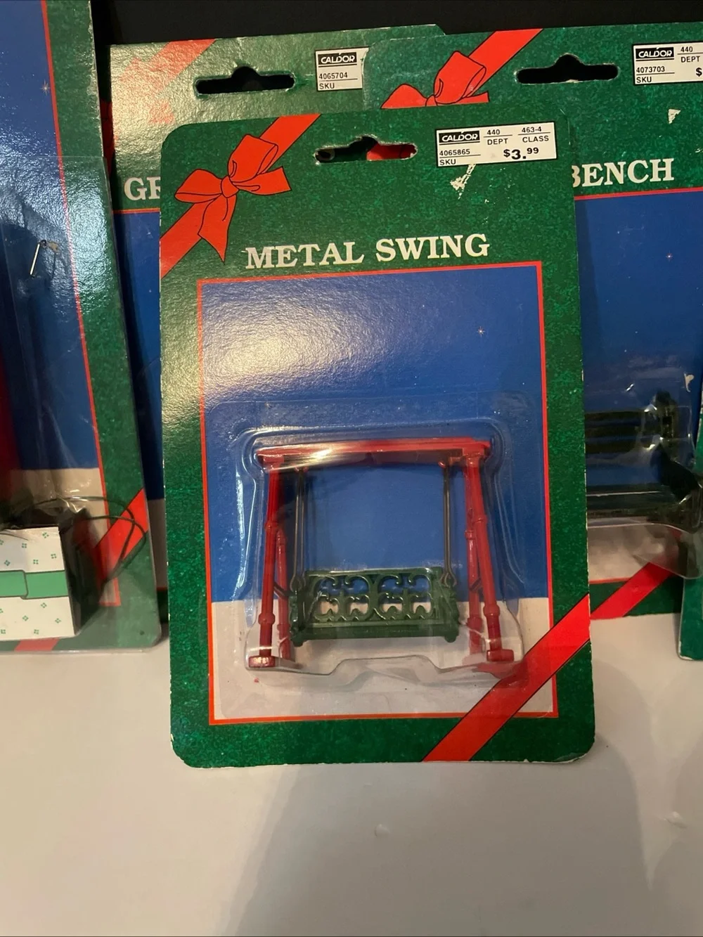 Caldor Vintage Christmas Village Accessories Lot Of 5 Phone Booth Swing Bench